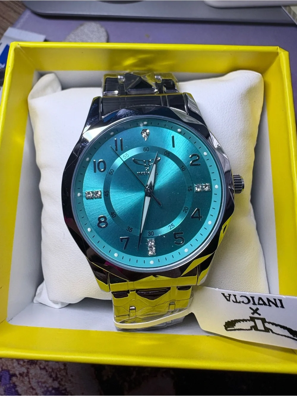 Invicta Silver Men’s 41mm Steel Watch with Aquamarine Dial NWT